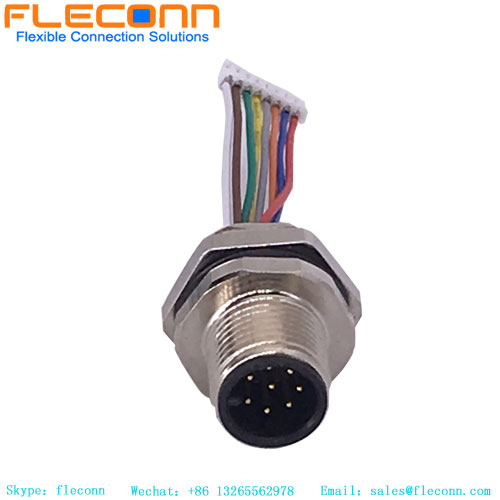 Conector de montaje en panel m12, código A, 8 polos con cables preensamblados