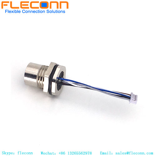 Conector de montaje en panel trasero de 5 polos, código M12 A, con cable para automatización de fábrica