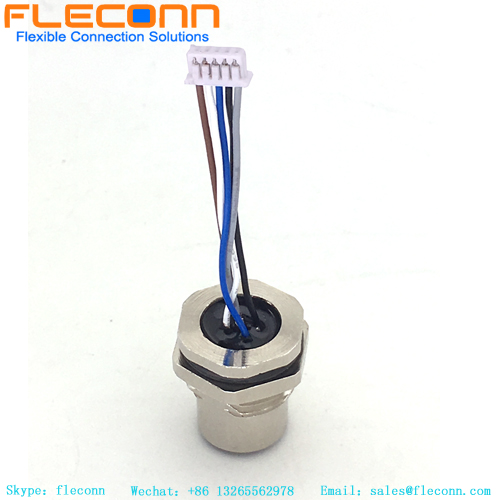 Conector de montaje en panel trasero de 5 polos, código M12 A, con cable para automatización de fábrica