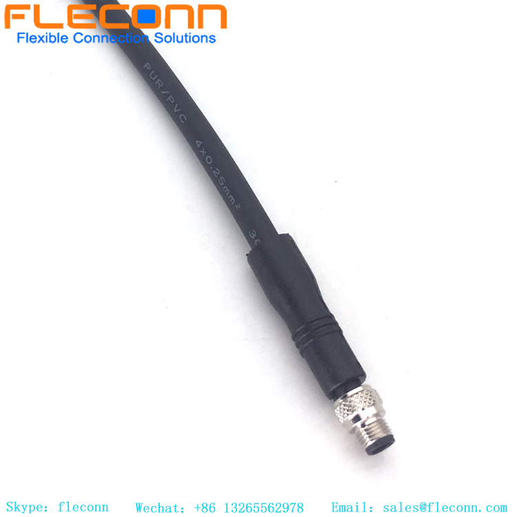 M5 4 Pin Male Sensor Cable, IP67 Waterproof 0.25mm2x4C PVC Insulation PUR jacket Cable