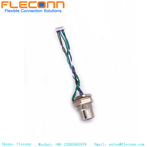 M8 6 Pin Female Panel Connector Front Side Fastening End with JST Connectors Wire Harness