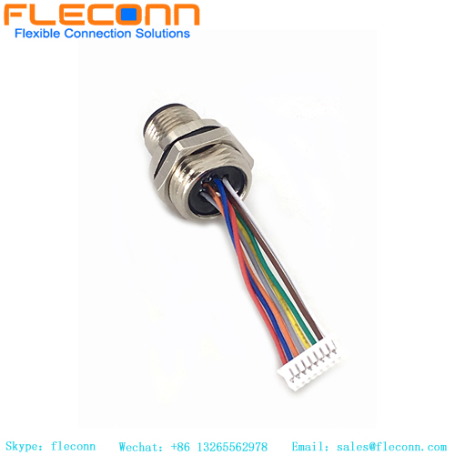 Conector de montaje en panel frontal M12 de 8 pines con cable
