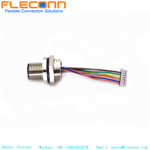 Conector de montaje en panel frontal M12 de 8 pines con cable