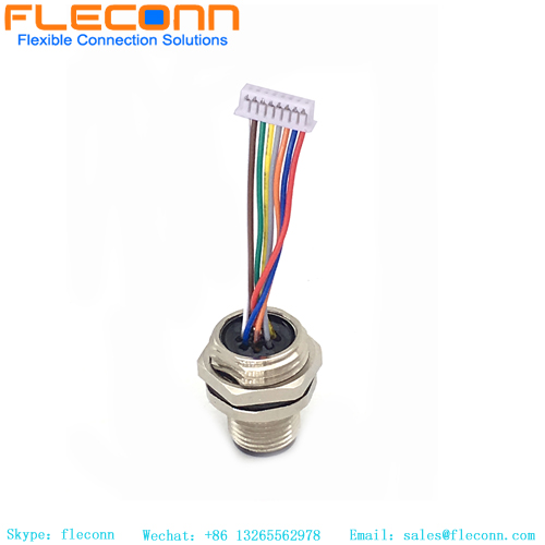 Conector de montaje en panel frontal M12 de 8 pines con cable