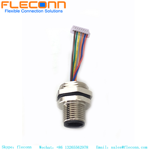 Conector de montaje en panel frontal M12 de 8 pines con cable