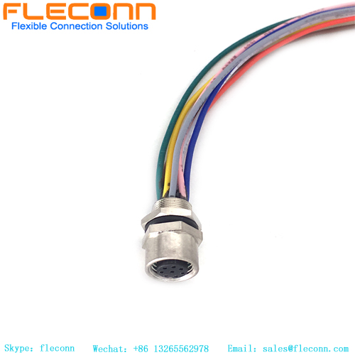 Arnés de cables hembra con codificación A del conector de montaje en panel M12 de 8 pines