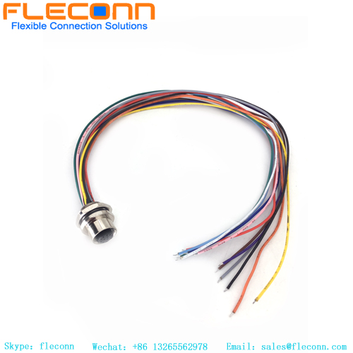 M12 12 Pole Female Front Panel Mount Connector Wire Harness
