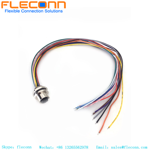 Conector de montaje en panel frontal M12 de 12 pines con cable