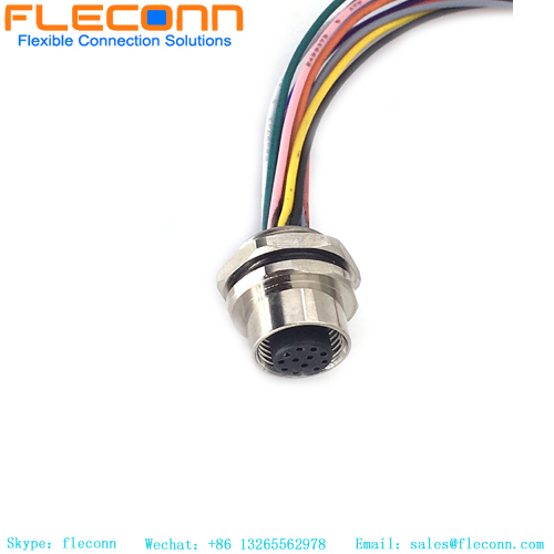 Conector de montaje en panel frontal M12 de 12 pines con cable