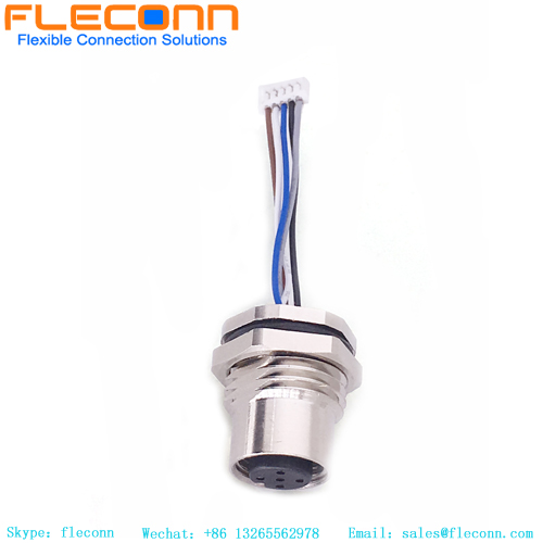 M12 A Coding 5 pins Male Front Fastened Connector With Thread With Wire