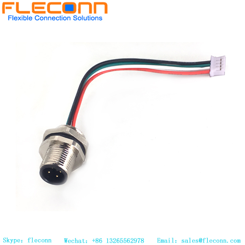 Conector macho de montaje frontal M12 de 4 pines con código A y coletas de 24 AWG
