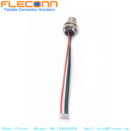 Conector macho de montaje frontal M12 de 4 pines con código A y coletas de 24 AWG