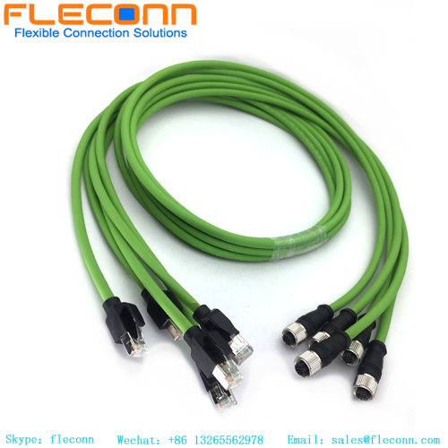 M12 4 pin Female D-coded to RJ45 Connector Cable