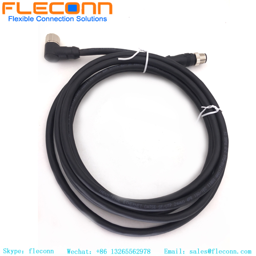 M12 B-Coded Right Angle Female to Straight Male 5 Pin Connector Cable
