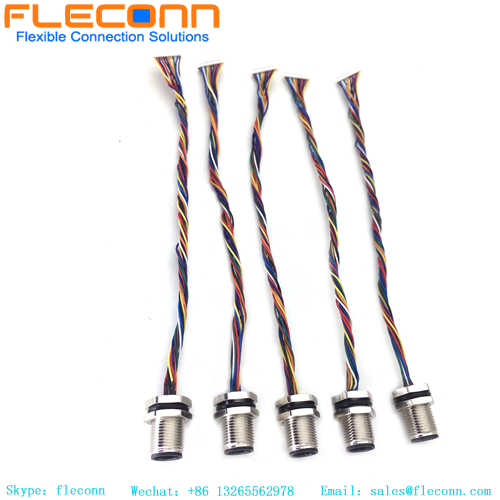 M12 A-coded 12 Pin Male Panel Mount Connector Cable
