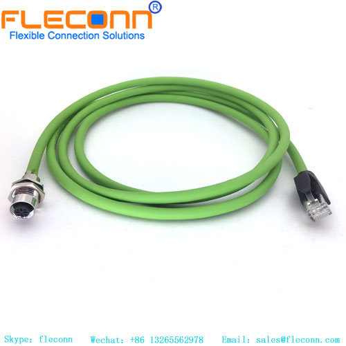 M12 D-coded Shielded Panel Mount Connector To RJ45 Connector Cable