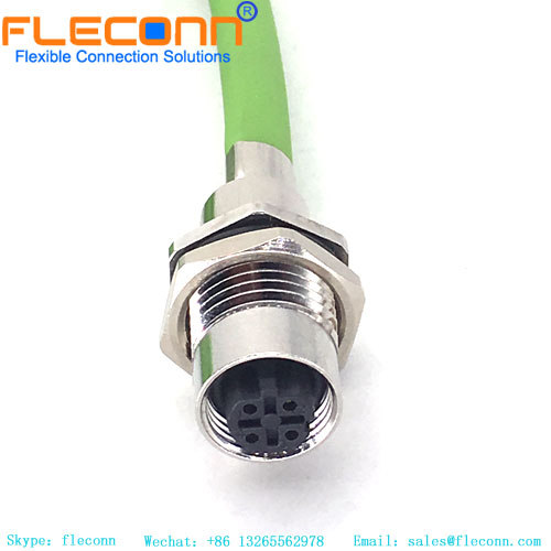 M12 D-Coded Female Panel Mount Connector Cable