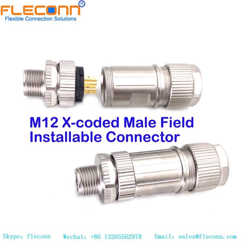 M12 X-coded Male Field Installable Connector