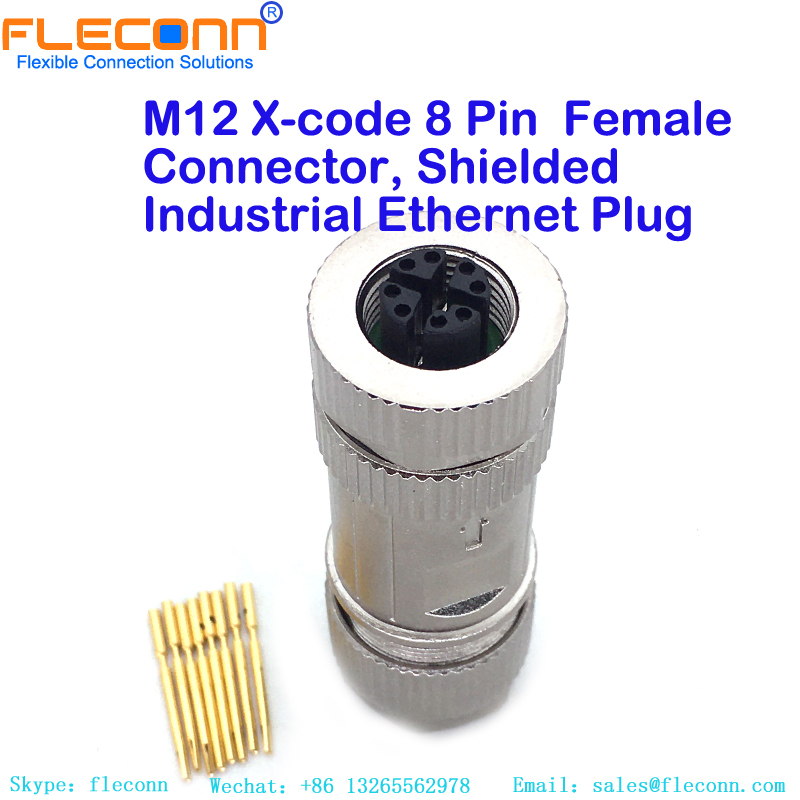 M12 X-coded 8 Contacts Female Connector, Crimp Termination