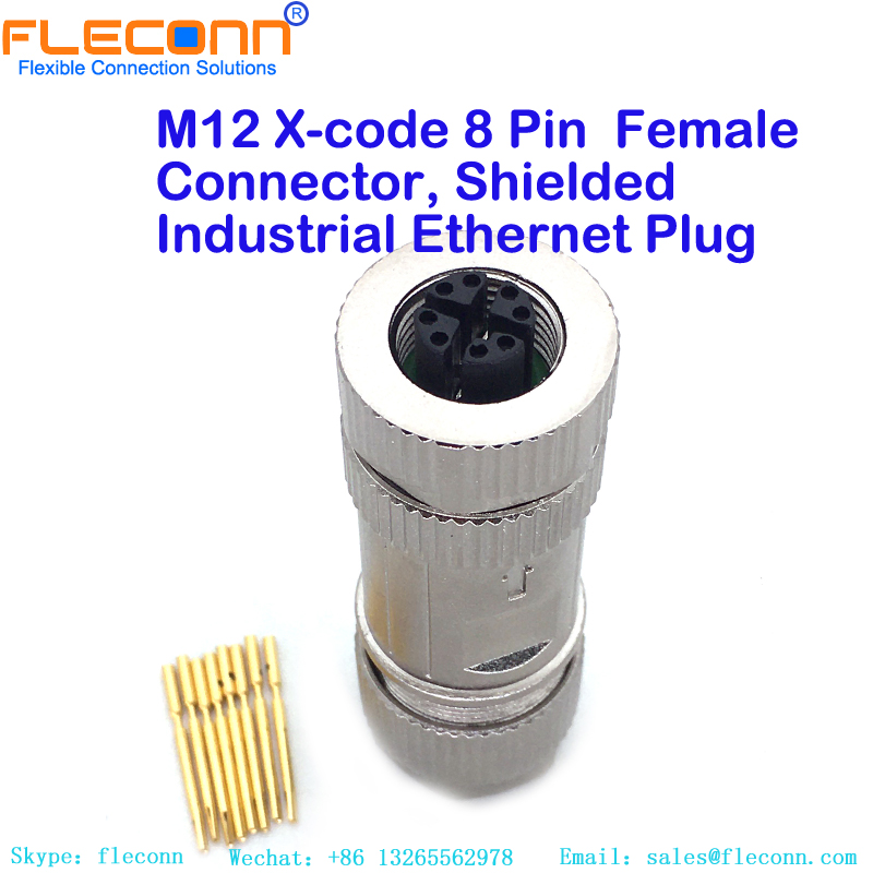 Conector hembra Gigabit Ethernet hembra con codificación X M12 de 8 posiciones