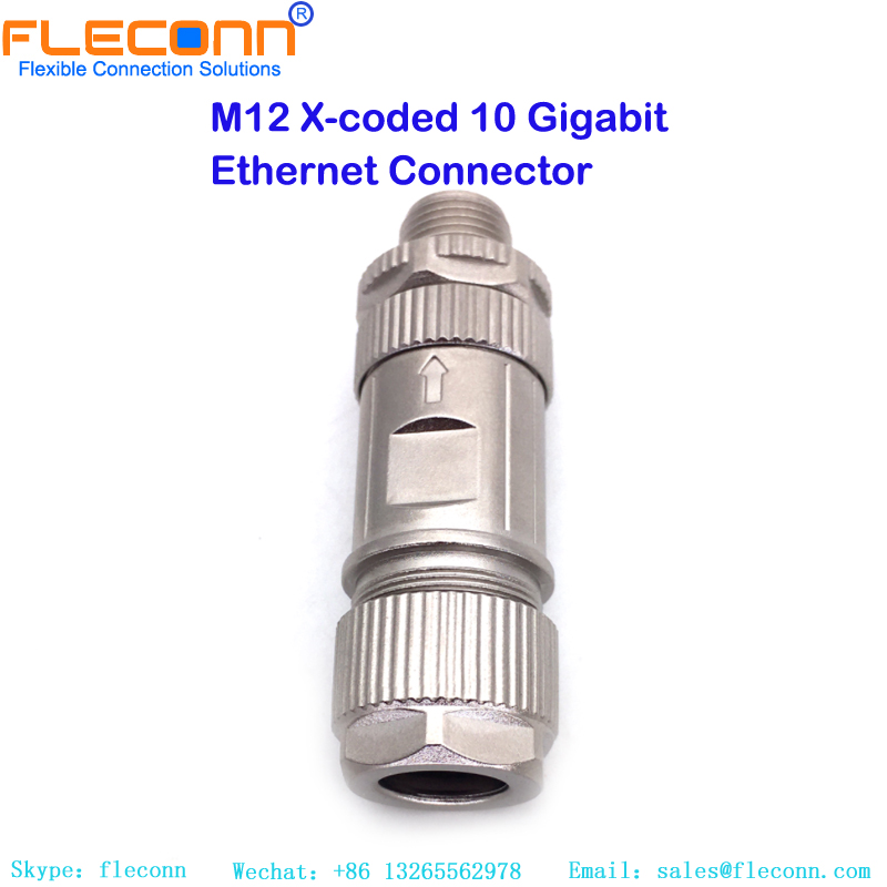M12 X-coded 8 Pole Male Shielded Cable Connector