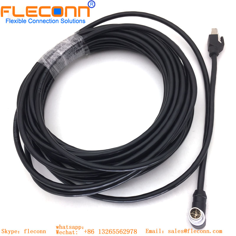 Cable impermeable codificado Industrial Ethernet X, conector hembra de 8 pines, M12