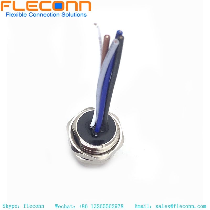 Conector de montaje en panel con codificación A M12 de 5 pines con cable