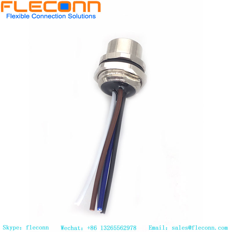 Conector de montaje en panel con codificación A M12 de 5 pines con cable