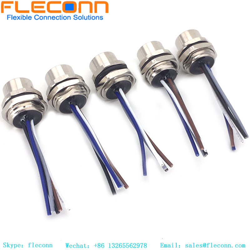 Conector de montaje en panel con codificación A M12 de 5 pines con cable