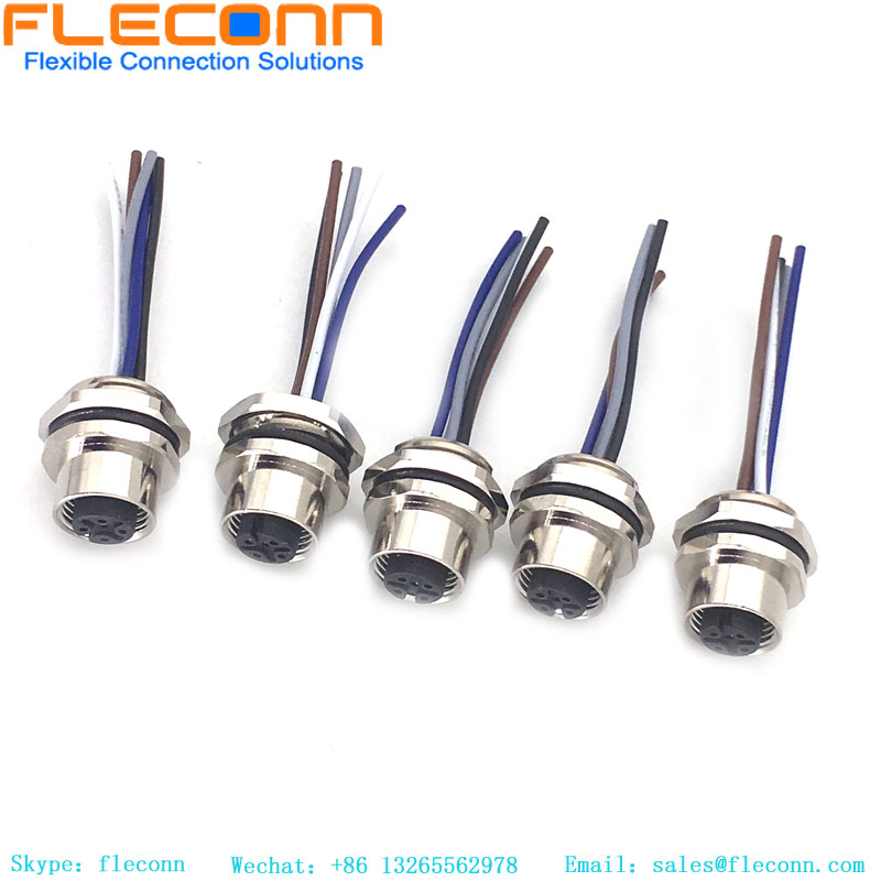 Conector de montaje en panel con codificación A M12 de 5 pines con cable