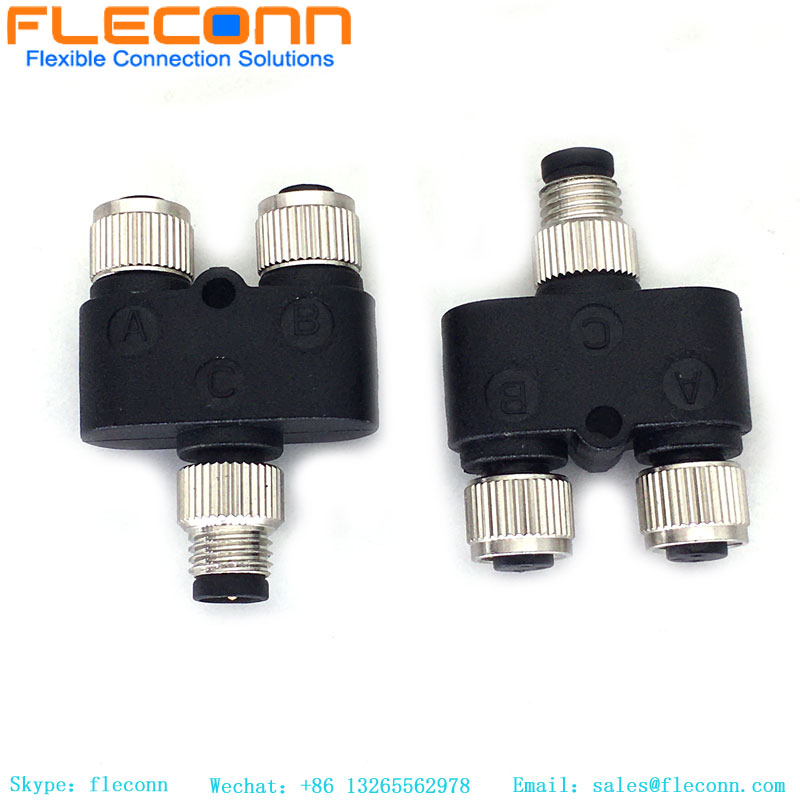 Conector M8 Y tipo 3 pines macho a divisor hembra doble