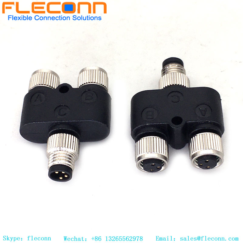 Conector M8 Y tipo 3 pines macho a divisor hembra doble