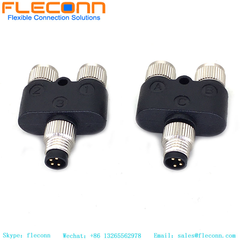 Conector M8 Y tipo 3 pines macho a divisor hembra doble