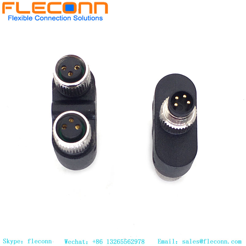 Conector M8 Y tipo 3 pines macho a divisor hembra doble
