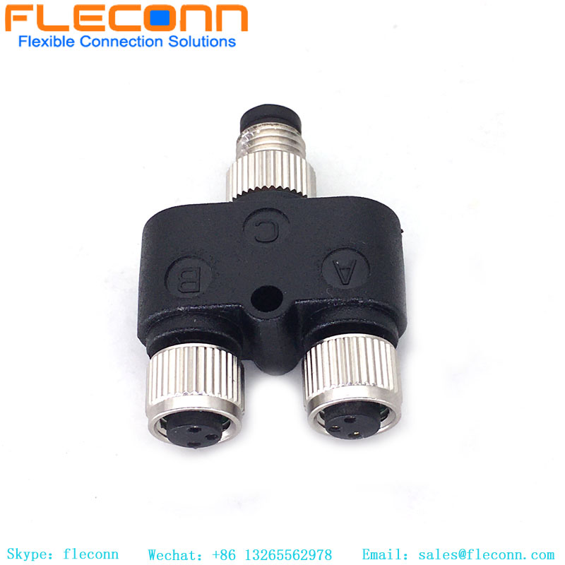 Conector M8 Y tipo 3 pines macho a divisor hembra doble