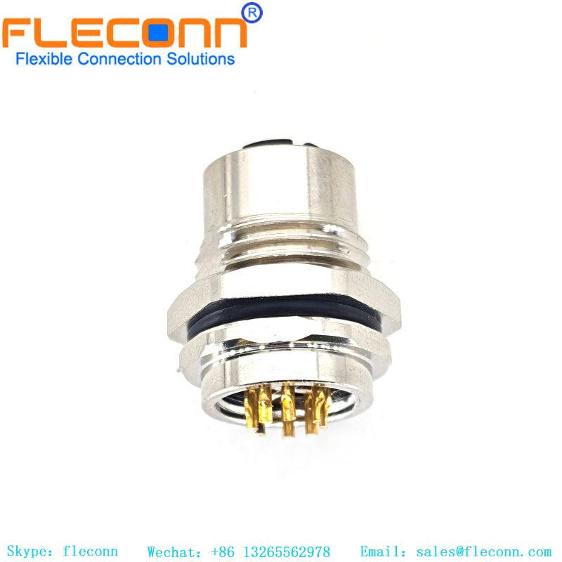 Conector de montaje en panel trasero de 5 polos, código M12 A, con cable para automatización de fábrica