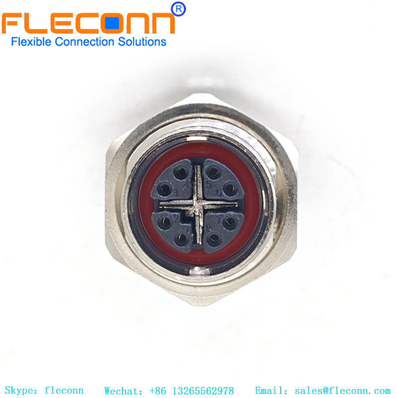 Conector de montaje en panel trasero de 5 polos, código M12 A, con cable para automatización de fábrica