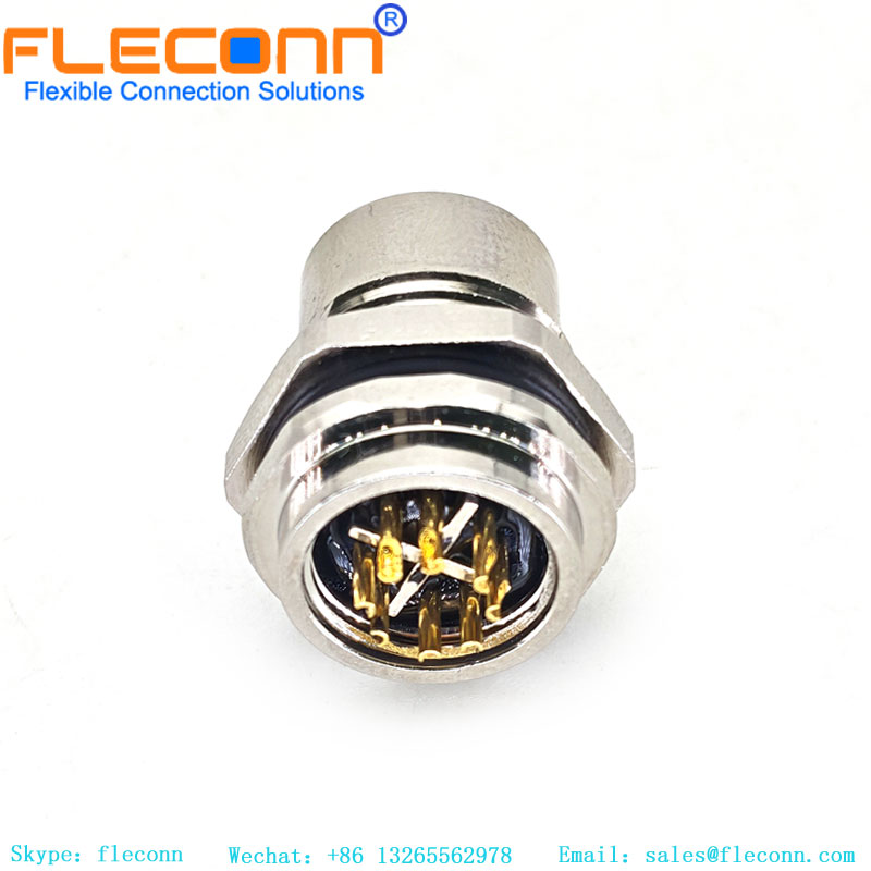 Conector de montaje en panel trasero de 5 polos, código M12 A, con cable para automatización de fábrica